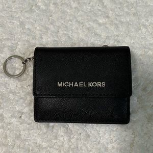 Michael Kors Compact Leather Wallet with Key Ring- Black